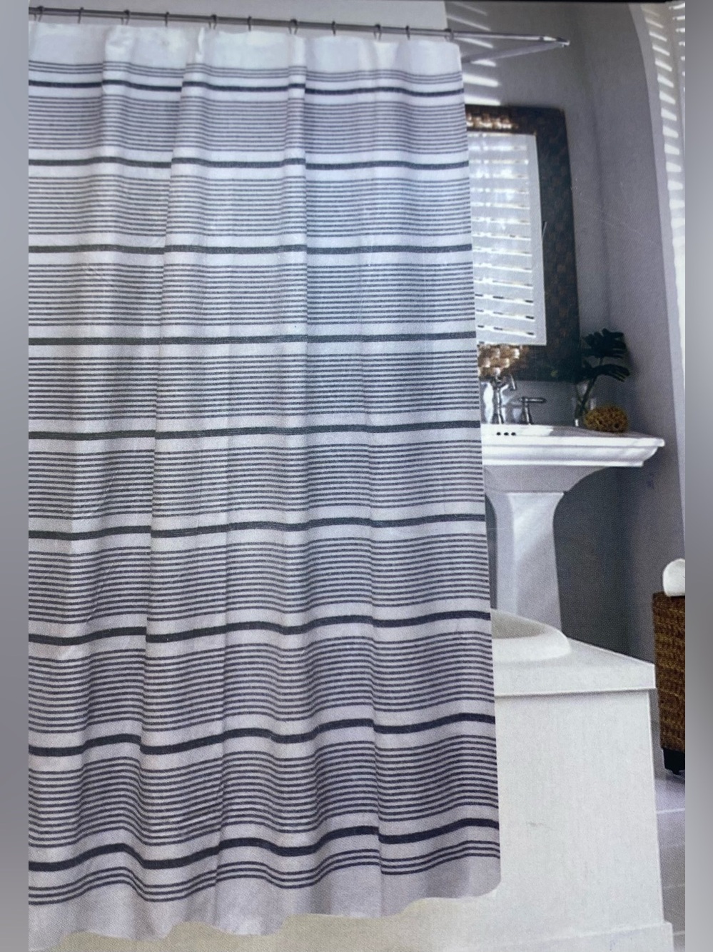 Madison Studio ❤️Stripe Shower Curtain 72”x72” Gray & White NWT
